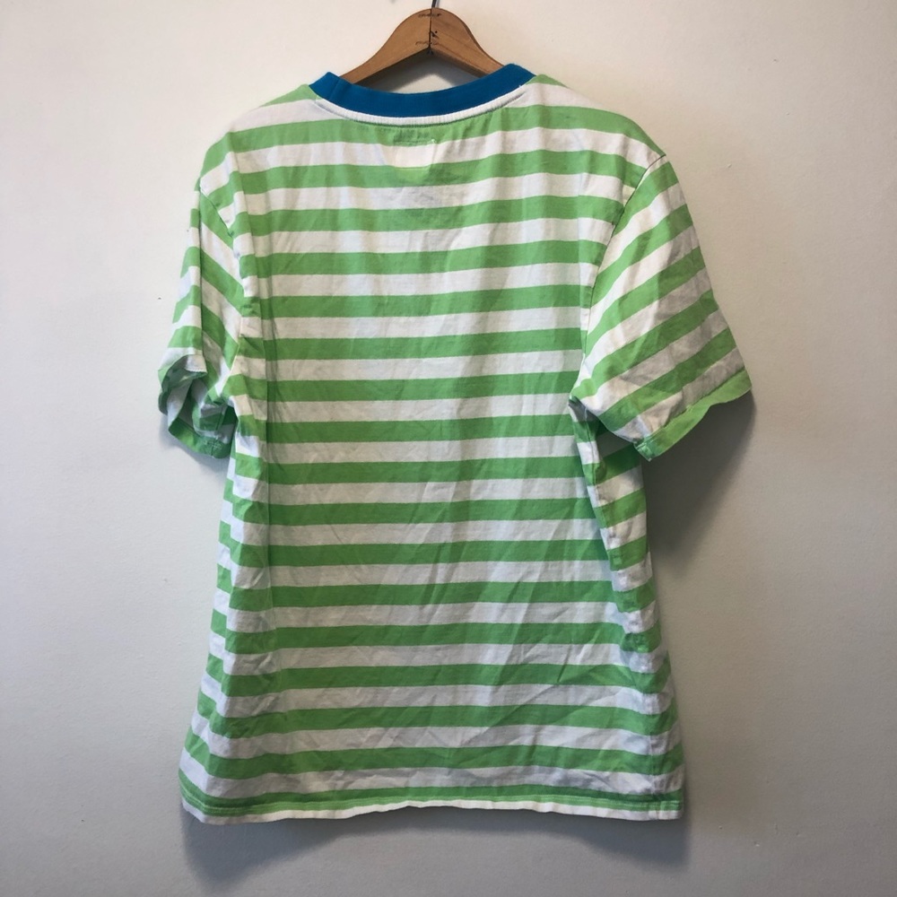 Vintage 90s Style Guess Green Striped T-shirt - Picture 4 of 8